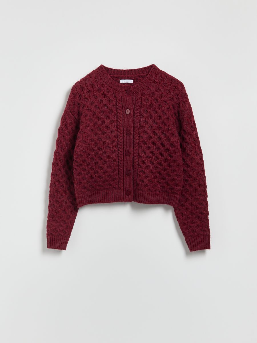 Strickjacke mit dekorativem Muster - karminrot - RESERVED