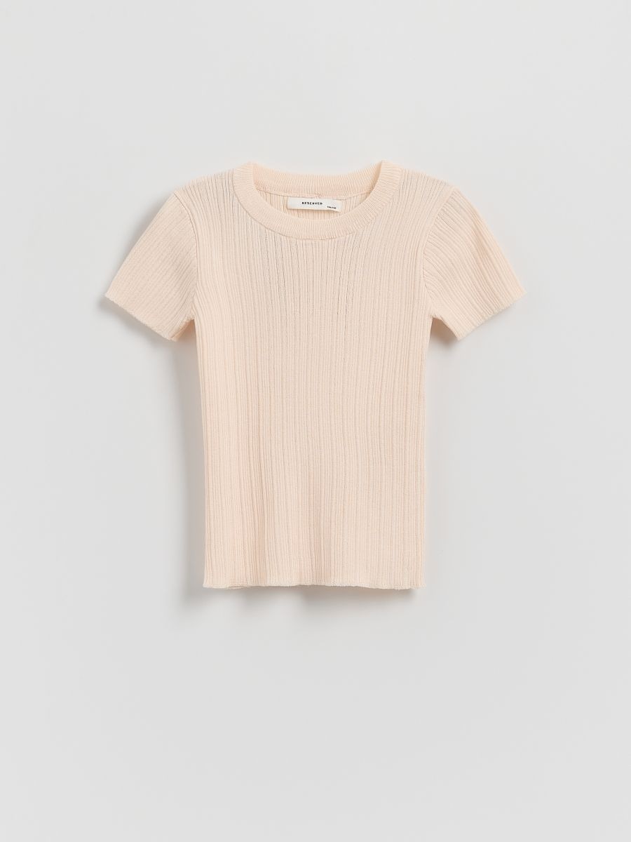 Sweter z krótkim rękawem z wiskozą - pastelowy róż - RESERVED