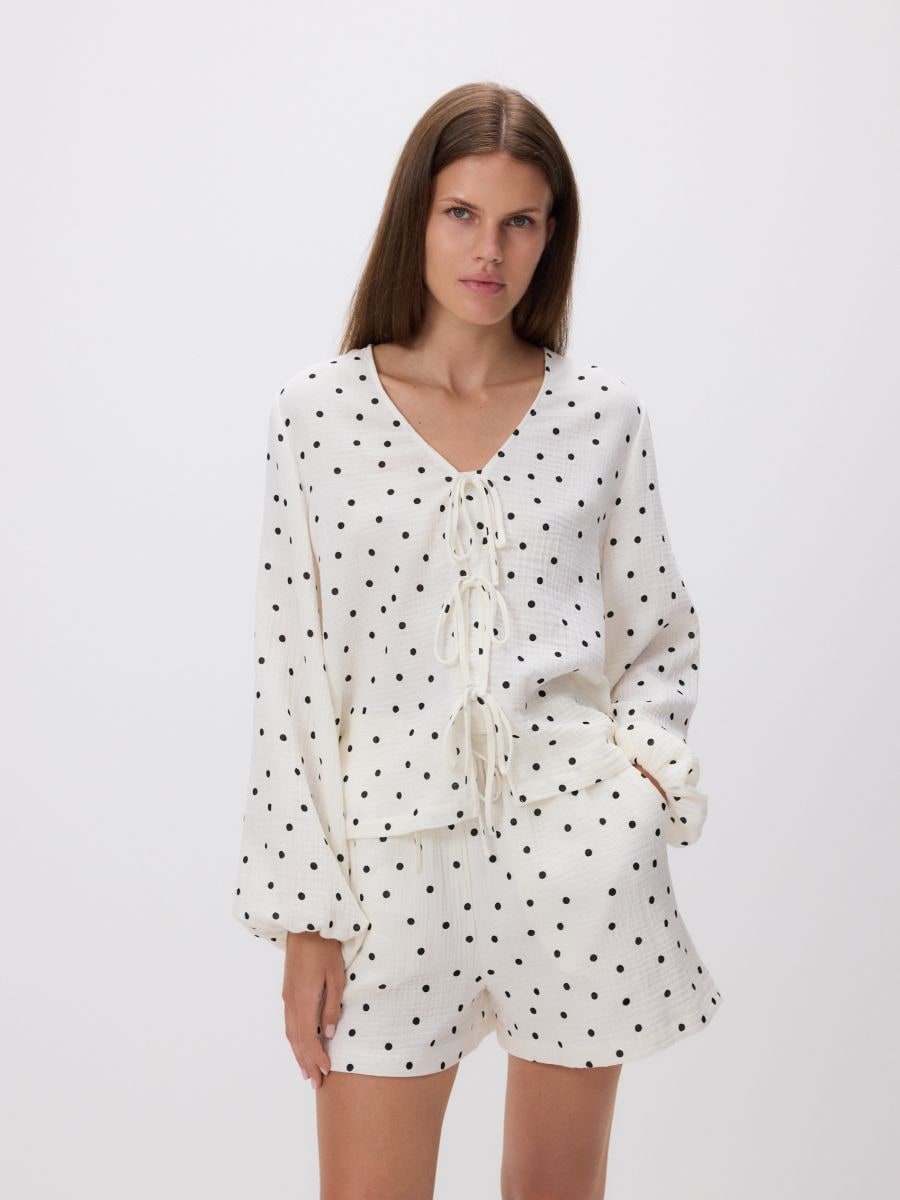 Blouse with front tie - white - RESERVED - 2