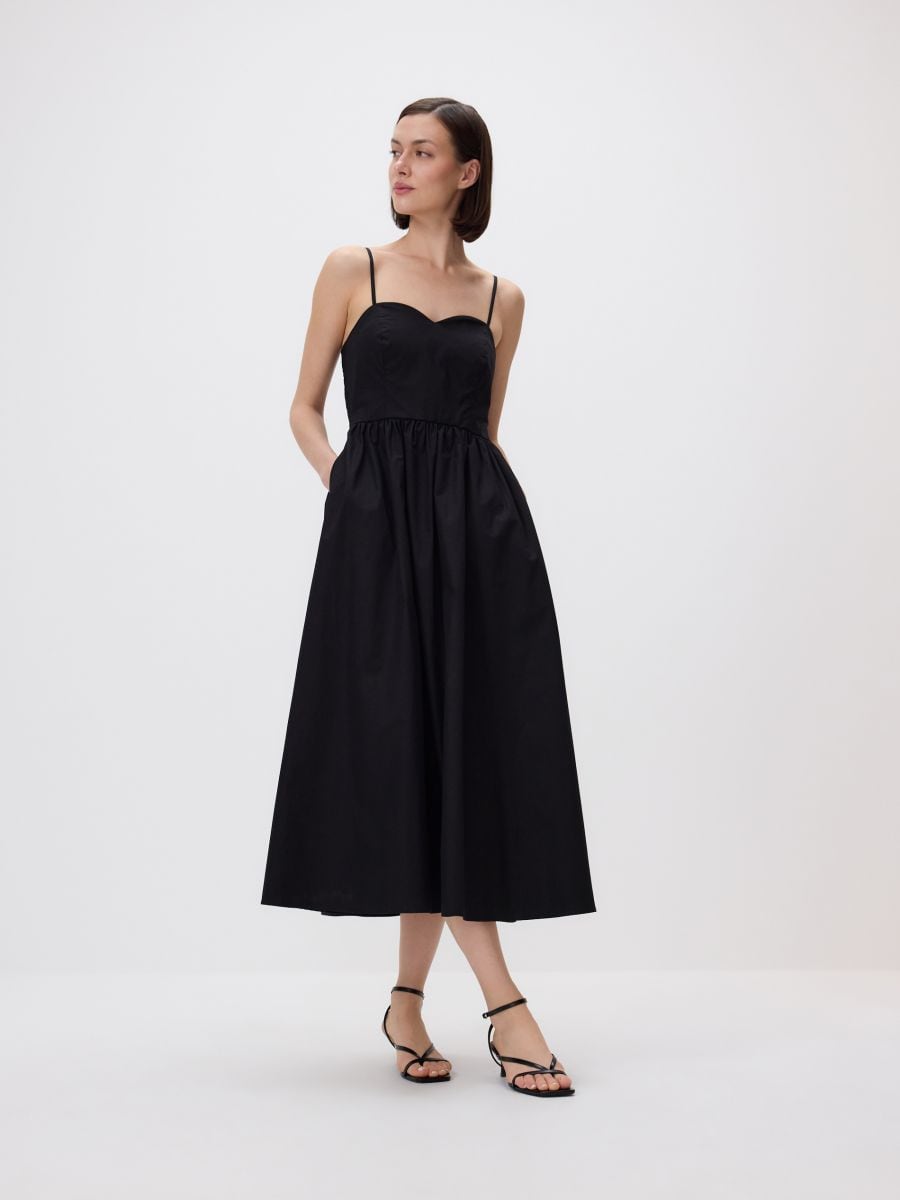 Vestito midi in cotone - nero - RESERVED