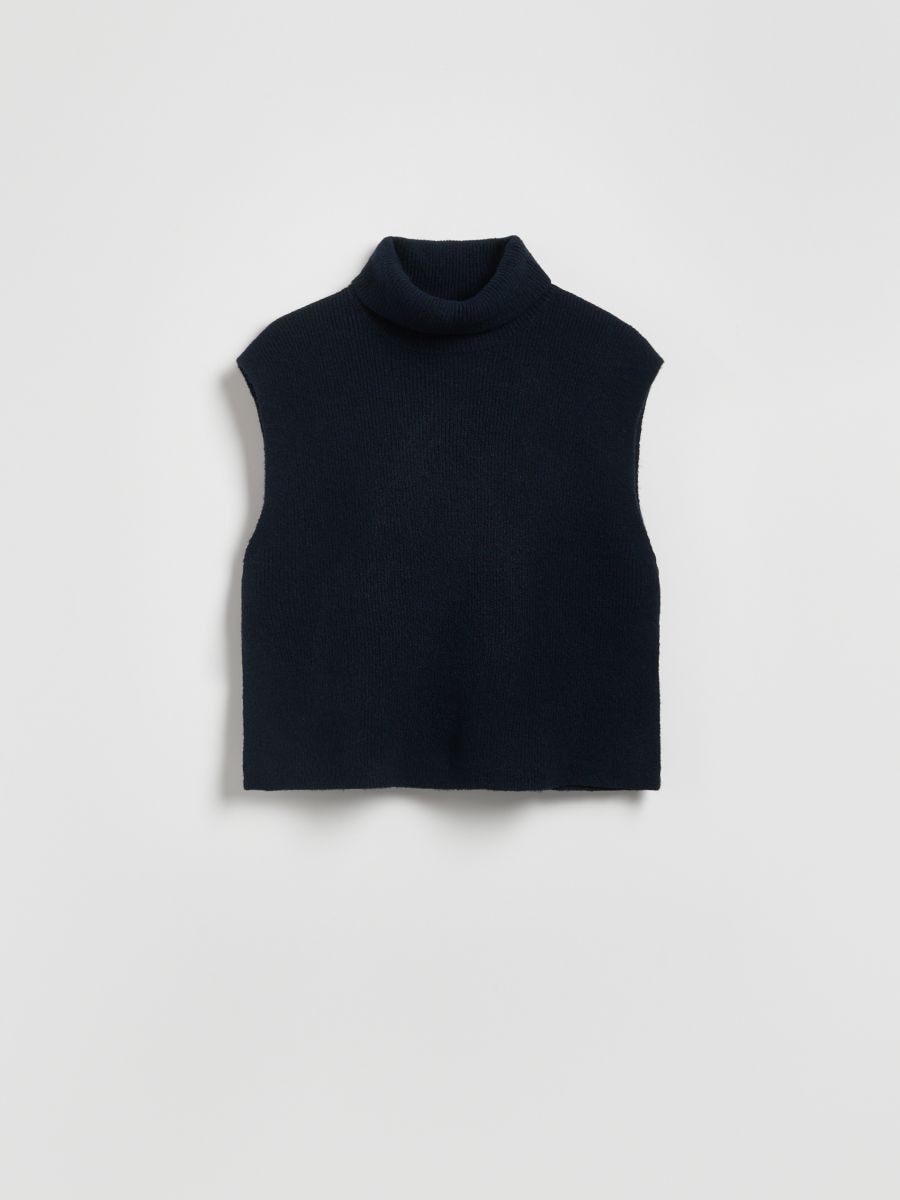 Knitted fabric turtle-neck vest - navy - RESERVED