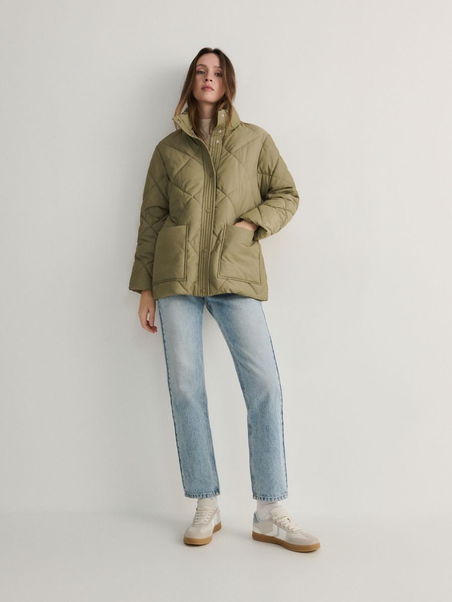 Jacke mit Bindegürtel - helles Olivgrün - RESERVED - 2