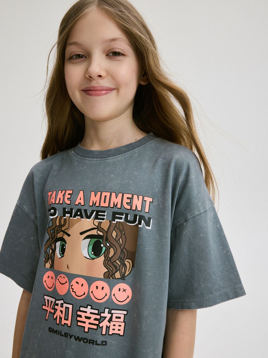 Marškinėliai trumpomis rankovėmis SMILEY WORLD - levandų - RESERVED