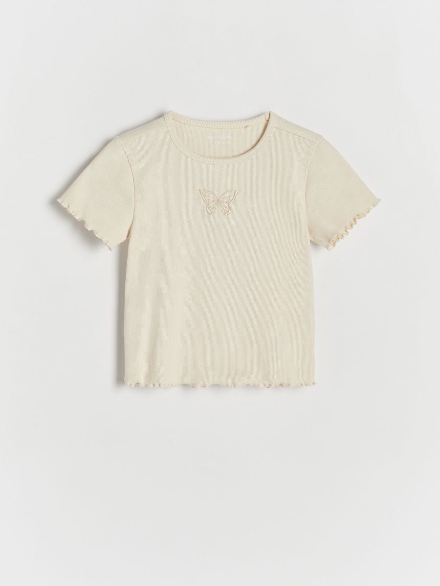 T-Shirt mit Stickerei - beige - RESERVED
