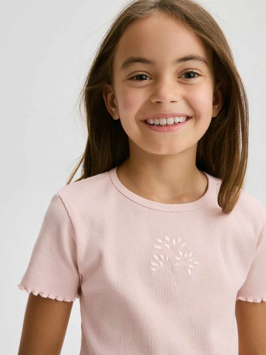 T-shirt with embroidery detailing - dusty rose - RESERVED