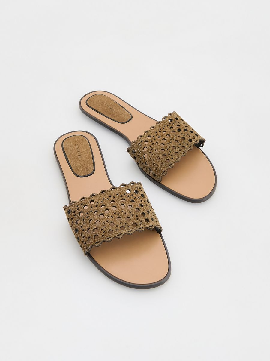 Suede slides - brownish green - RESERVED - 2
