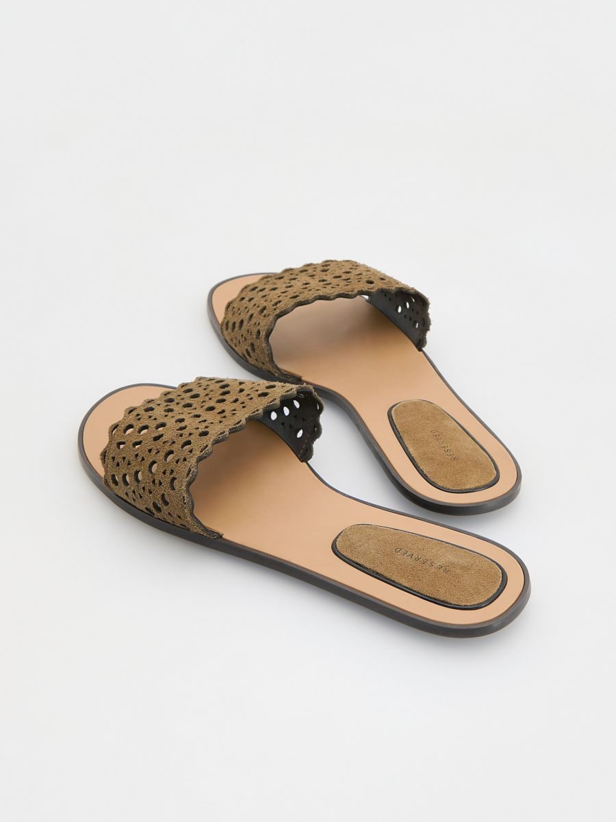Suede slides - brownish green - RESERVED - 3