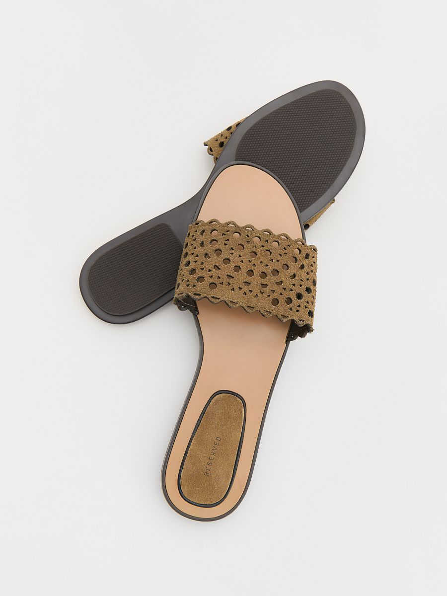 Suede slides - brownish green - RESERVED - 4