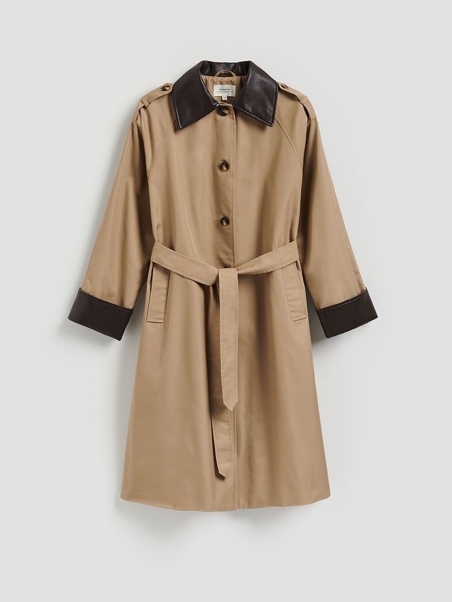 TRENCH COAT WITH CONTRAST TRIM - beige - RESERVED