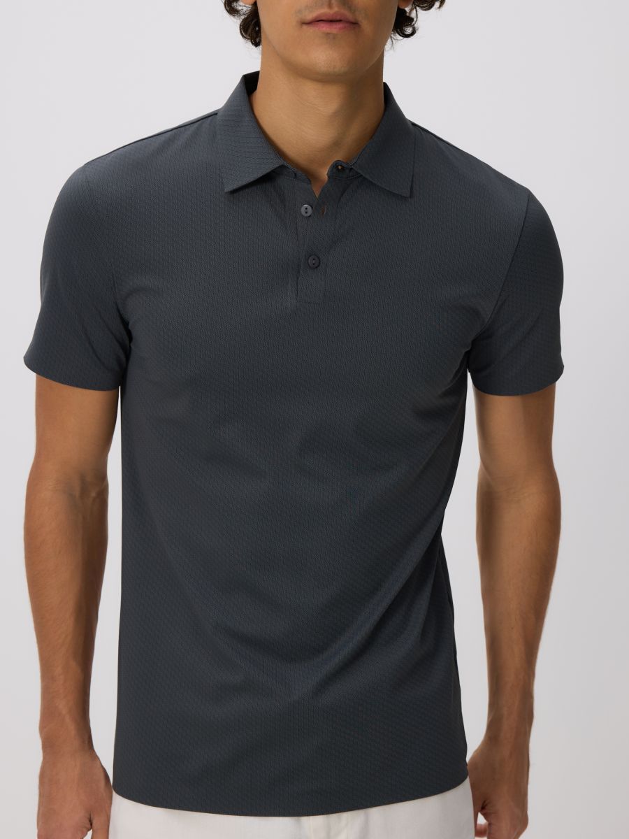 Slim fit polo majica - tamno siva - RESERVED