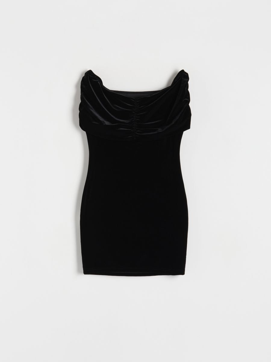 Schulterfreies Kleid - schwarz - RESERVED - 4