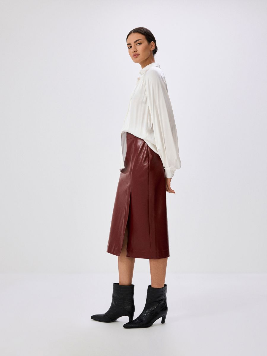 Faux leather midi skirt