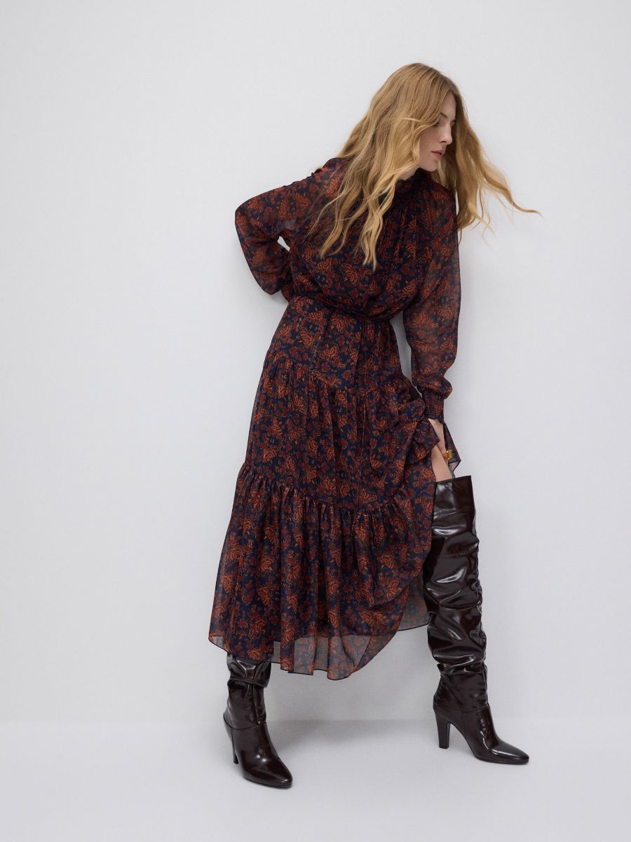 Draped over the knee midi heel boots - dark brown - RESERVED - 9