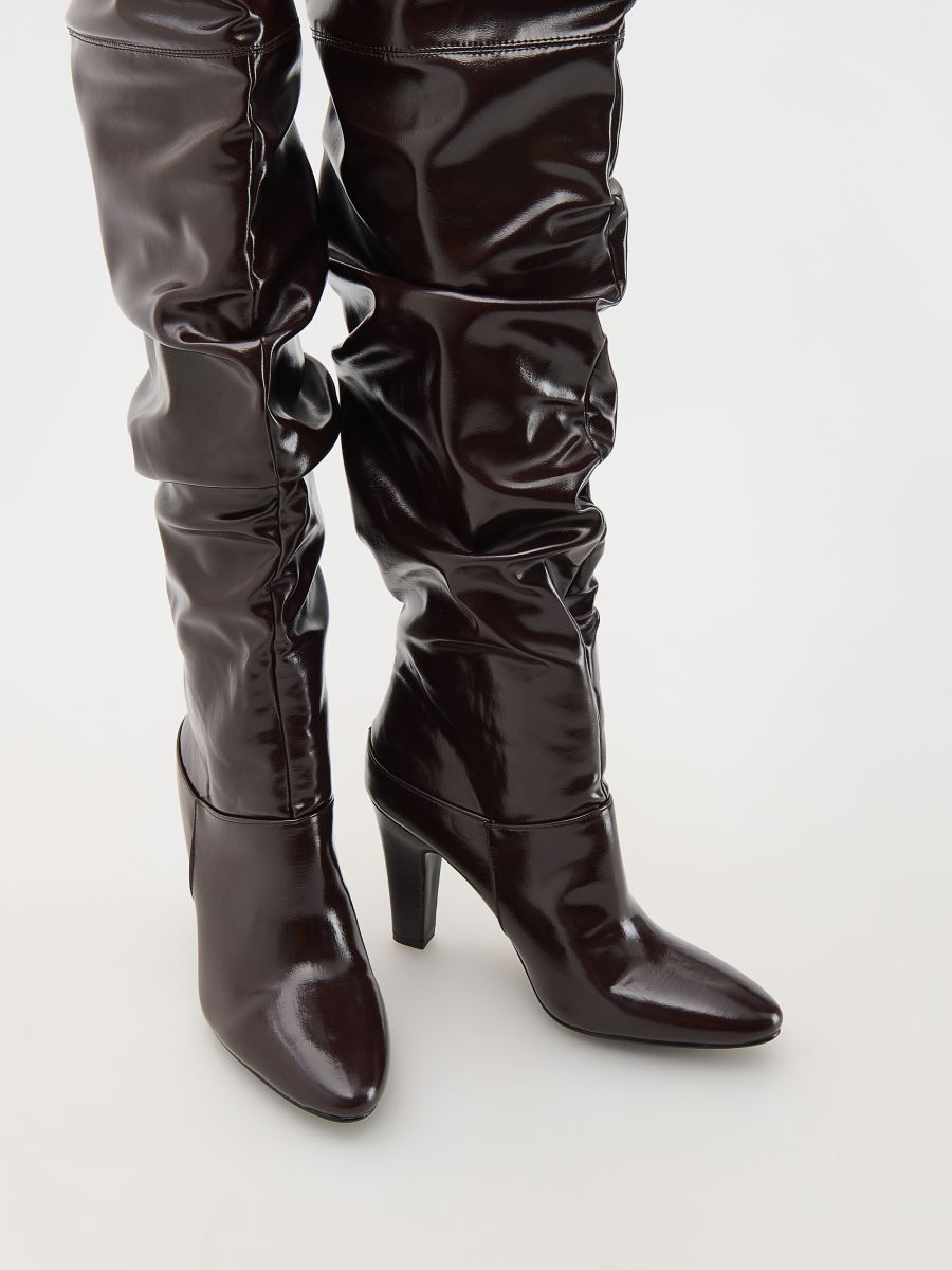Draped over the knee midi heel boots - dark brown - RESERVED - 3