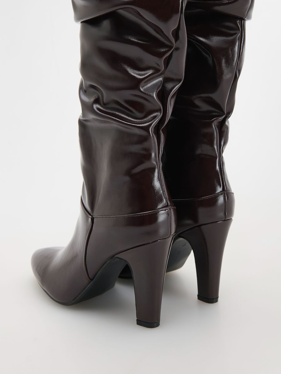 Draped over the knee midi heel boots - dark brown - RESERVED - 5