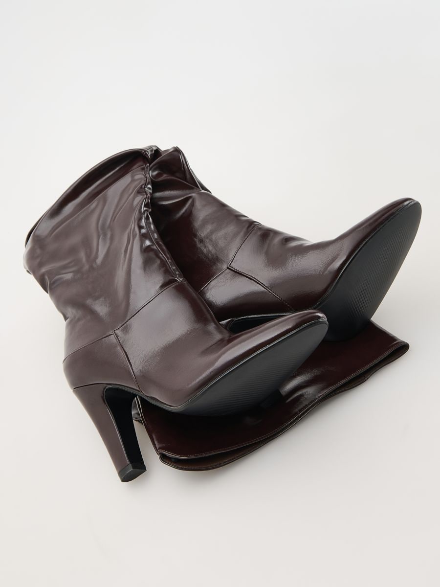 Draped over the knee midi heel boots - dark brown - RESERVED - 4