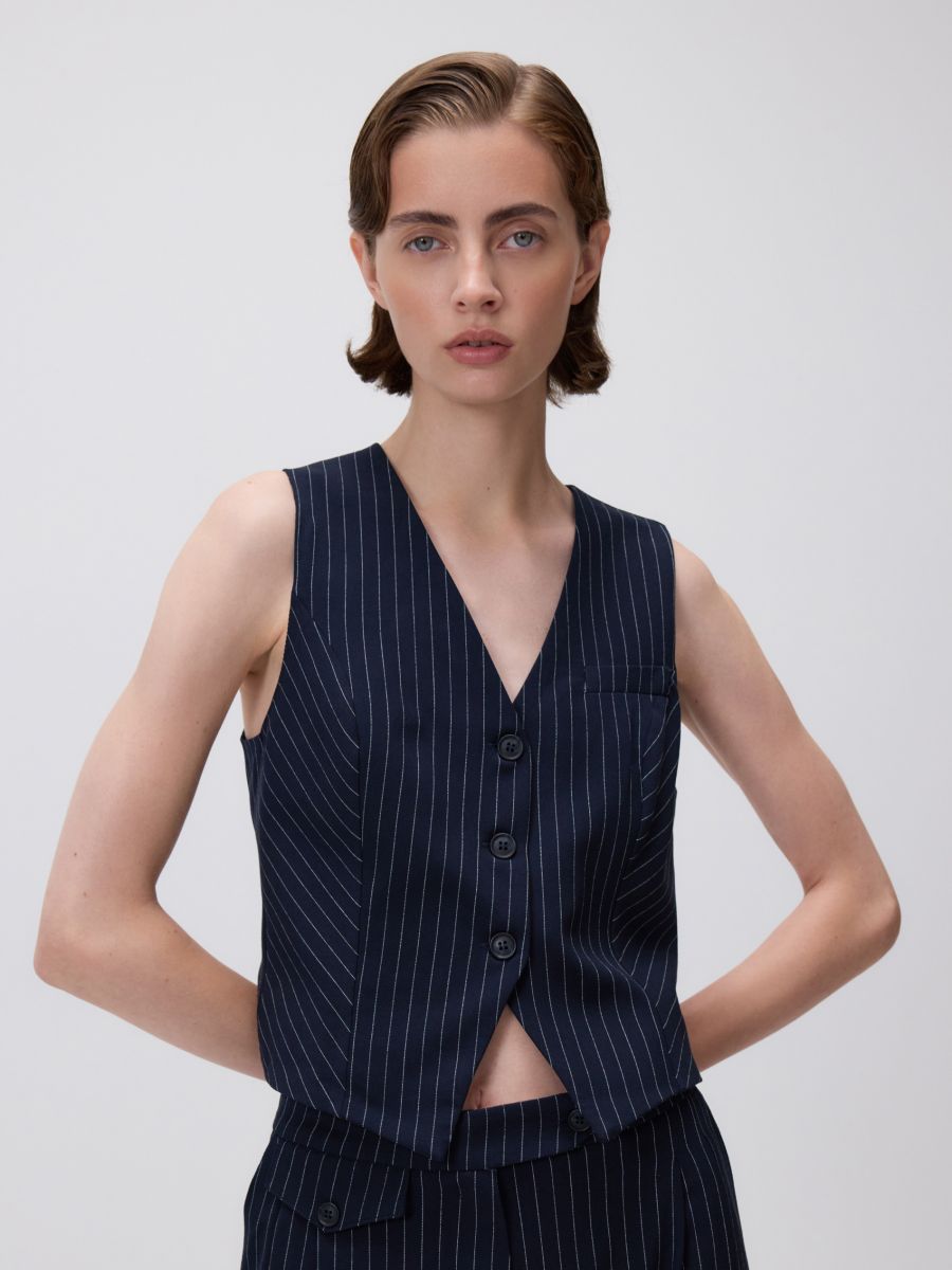 Stripped waistcoat - navy - RESERVED