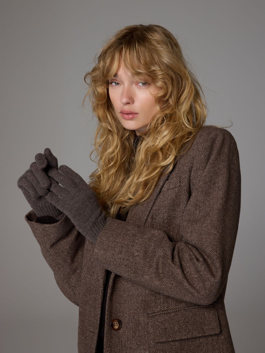 Wełniane rękawiczki z dodatkiem kaszmiru - brązowy - RESERVED