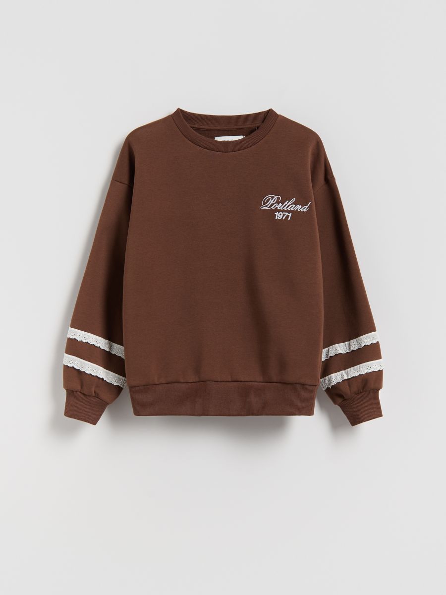 Sweater met borduursel - donkerbruin - RESERVED