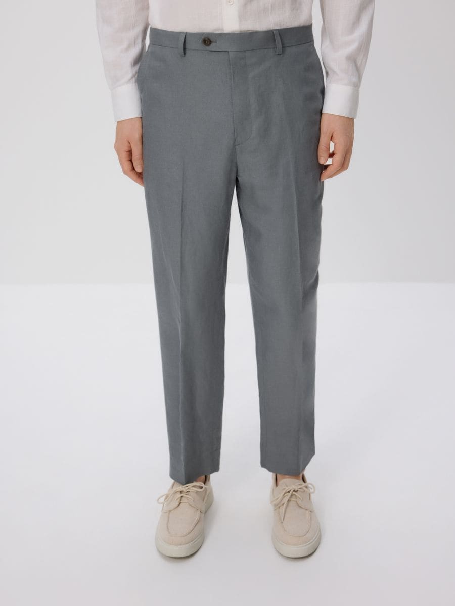 Linen blend suit trousers - dusty green - RESERVED