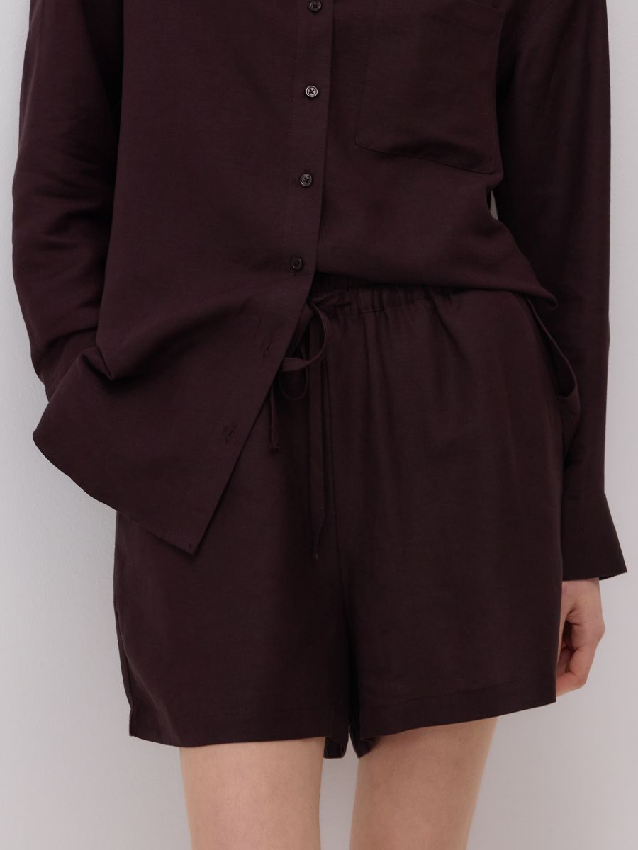 Shorts with linen blend - dark brown - RESERVED - 2