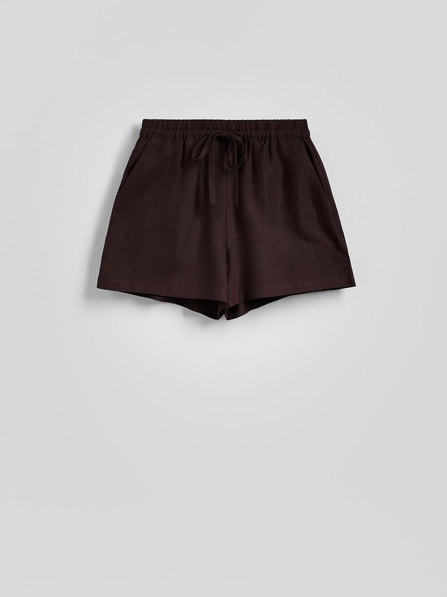 Shorts with linen blend - dark brown - RESERVED - 4