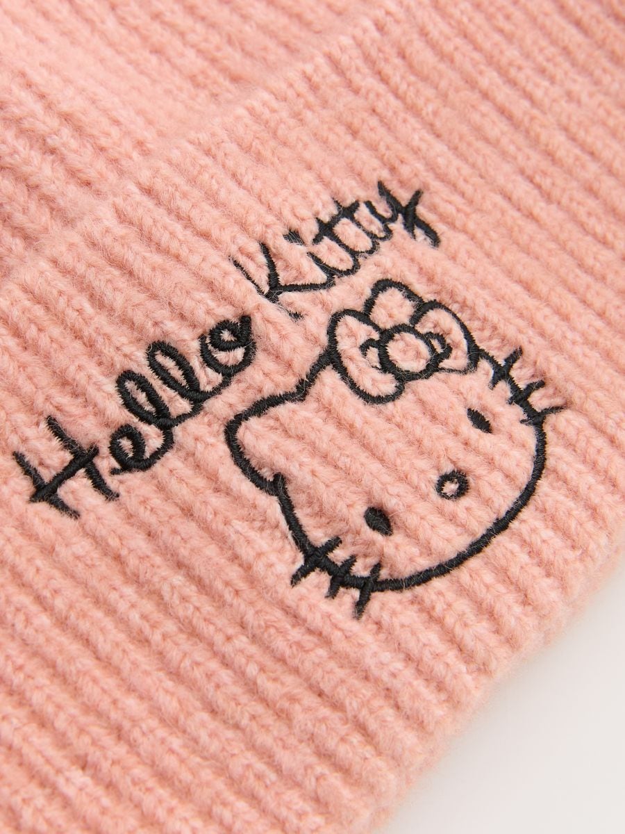 Knitted Hello Kitty beanie - peach - RESERVED - 3