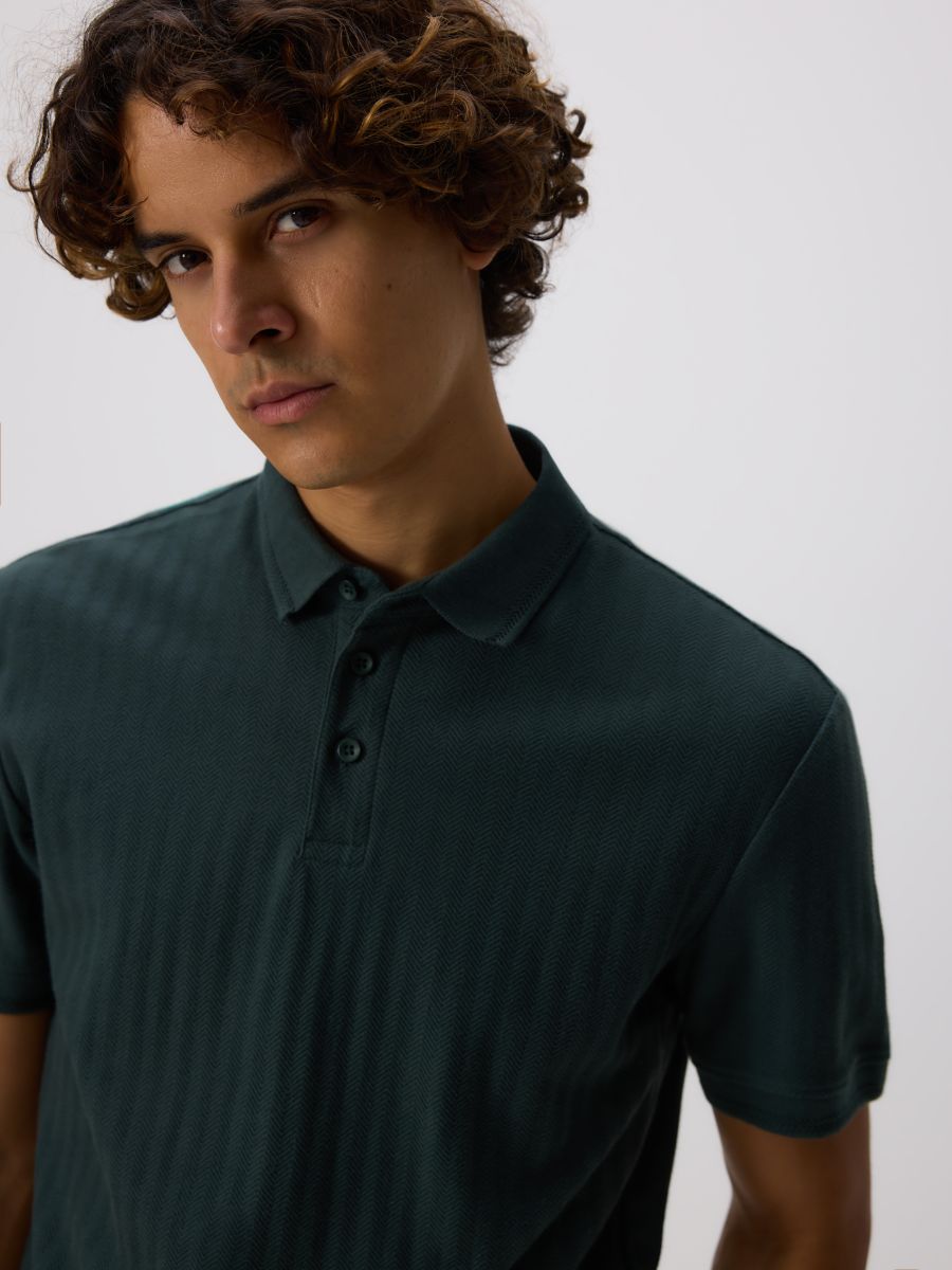 Regular fit structural polo shirt - dark green - RESERVED