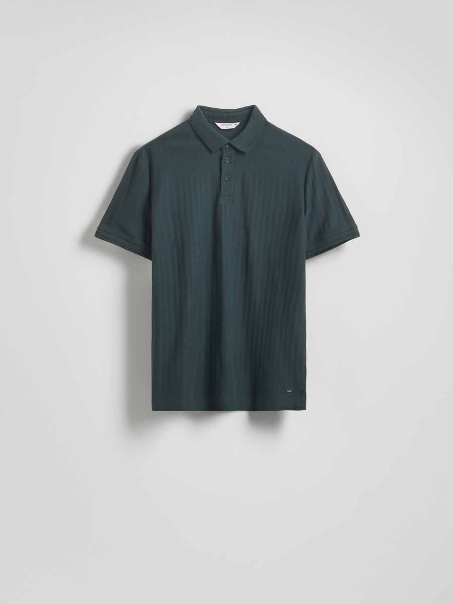 Strukturalne polo regular fit - ciemnozielony - RESERVED
