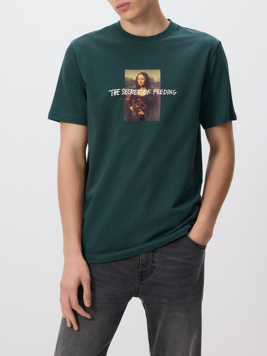 Regular fit printed T-shirt - dark green - RESERVED