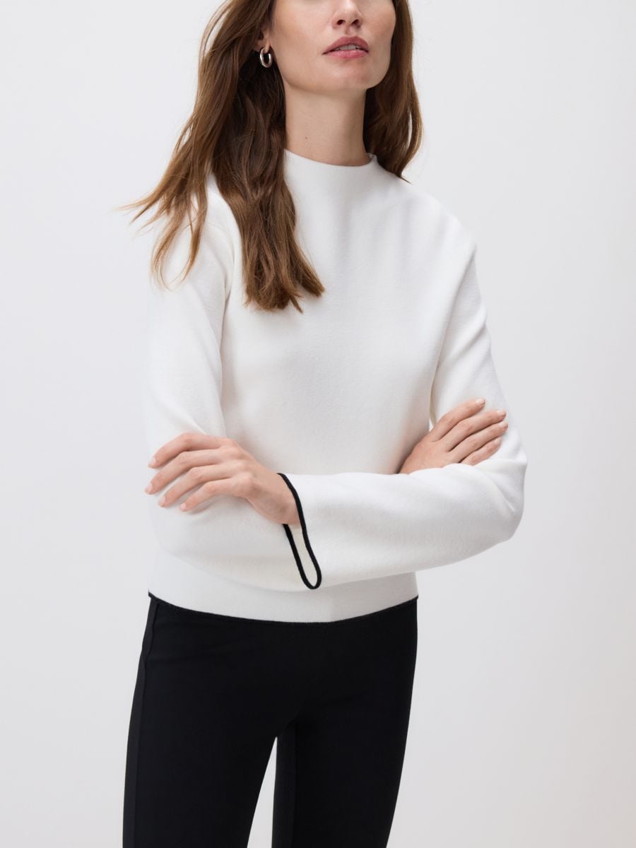 Trui met contrasterende bies - crème - RESERVED