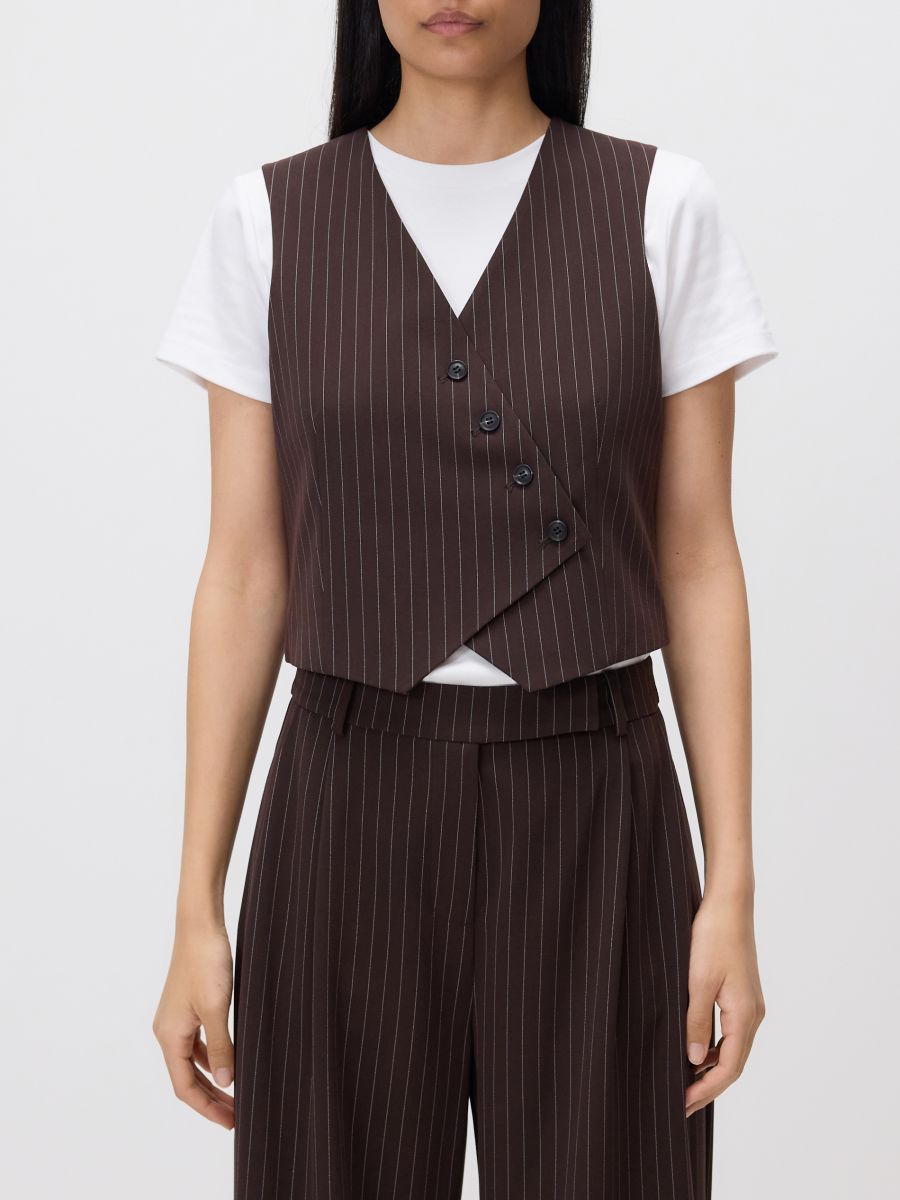 Asymmetric suit vest - dark brown - RESERVED