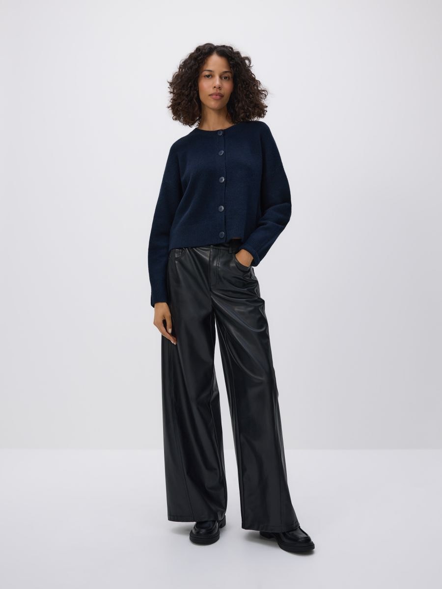 Cardigan with dropped shoulders - navy - RESERVED