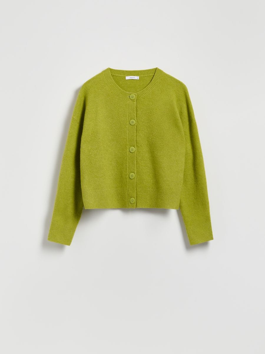 Cardigan with dropped shoulders - light olive - RESERVED