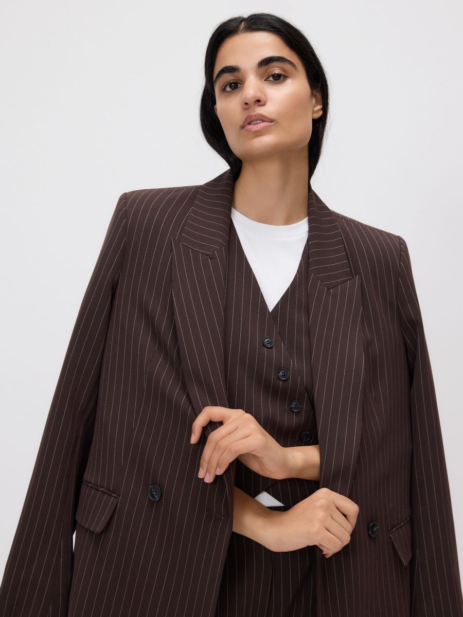Double-breasted jacket - dark brown - RESERVED