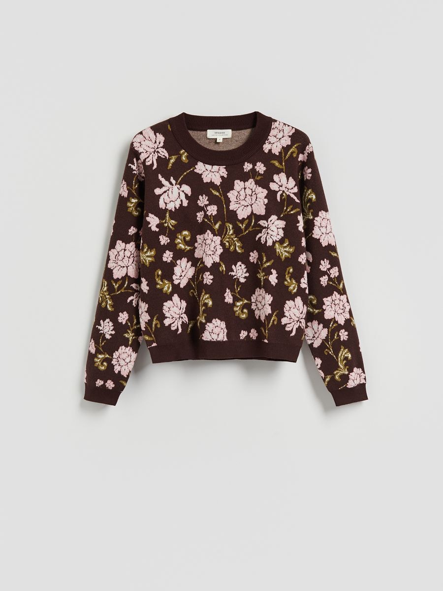Jacquard jumper with floral pattern - multicolor - RESERVED