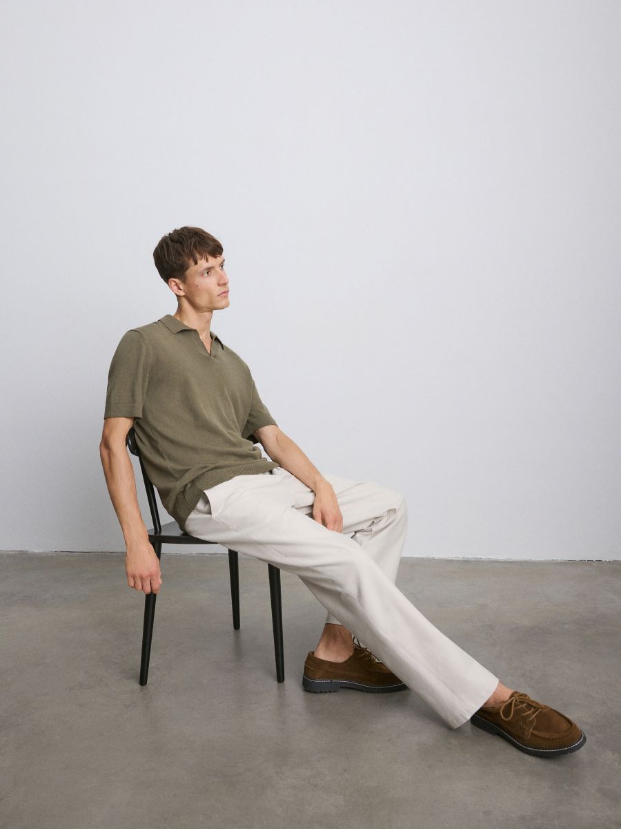 Viscose straight fit trousers - cream - RESERVED - 3