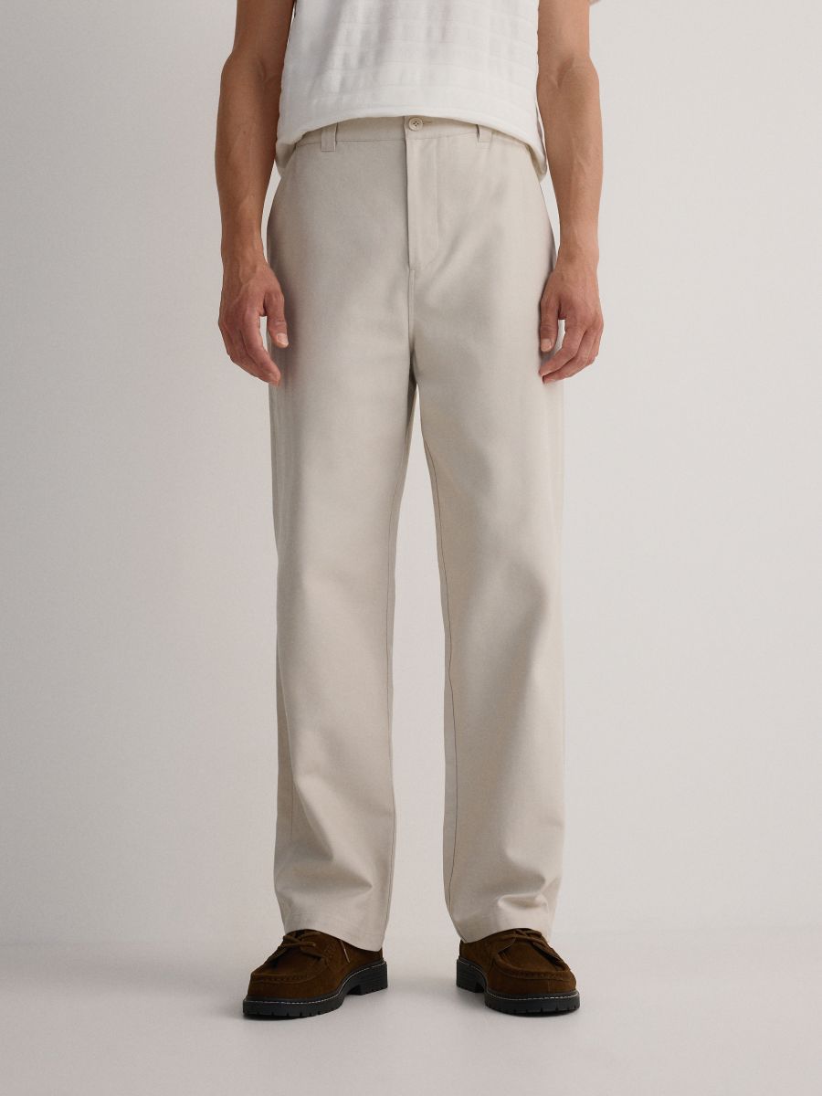 Viscose straight fit trousers - cream - RESERVED - 4