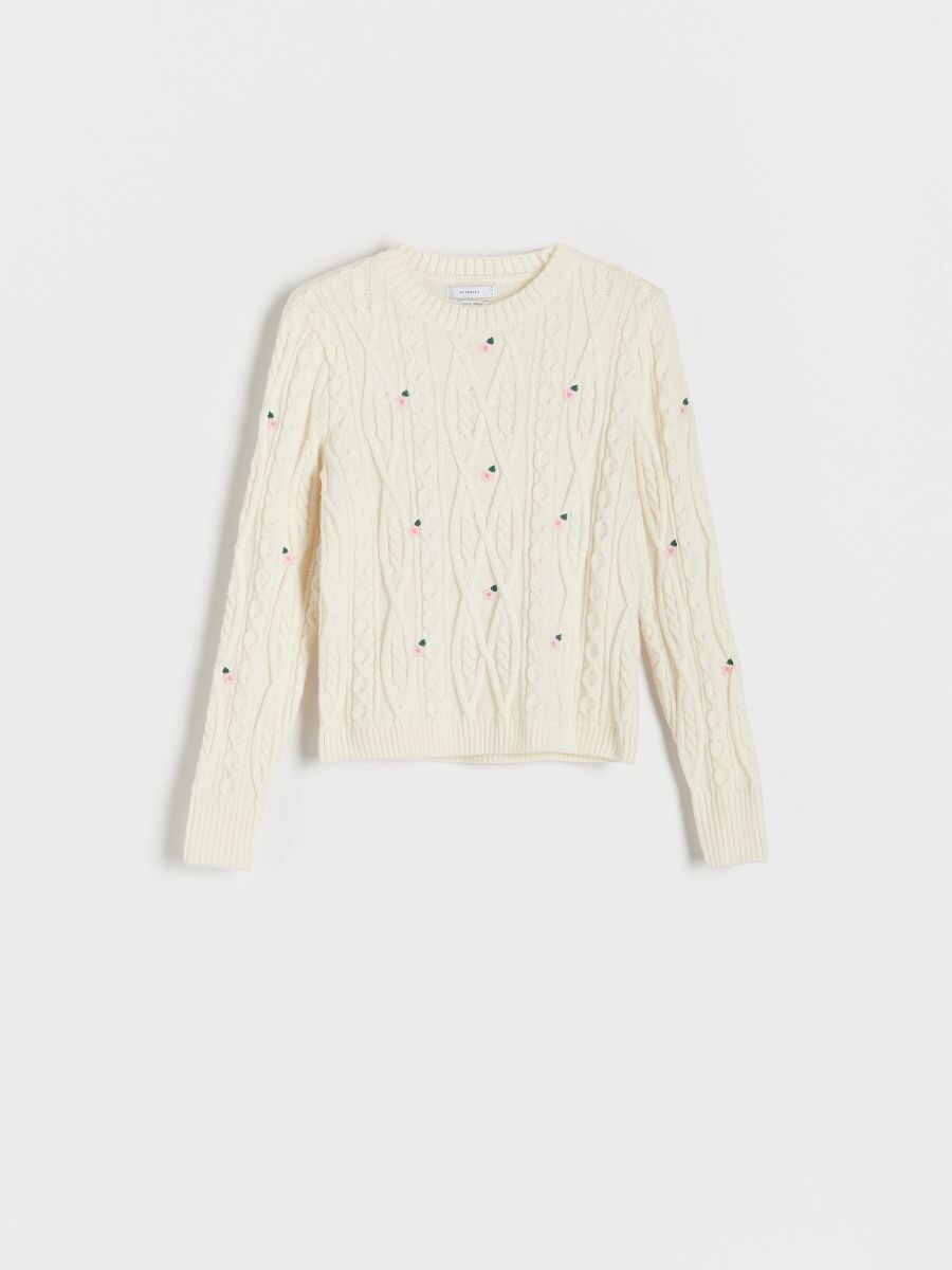 Pullover mit Blumenstickerei - beige - RESERVED - 3