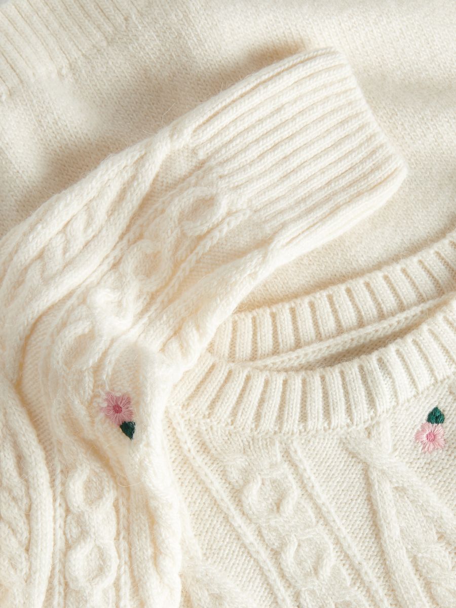 Pullover mit Blumenstickerei - beige - RESERVED - 4