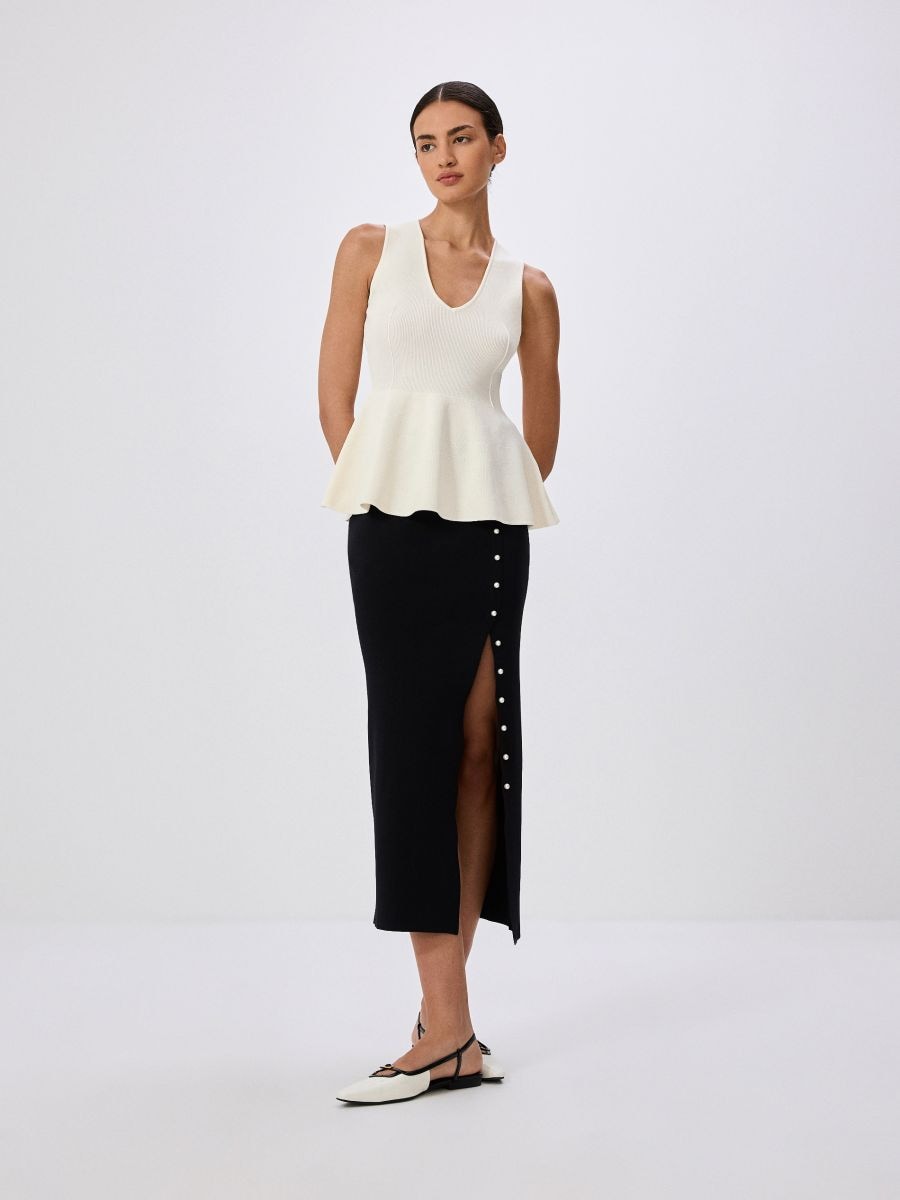 Jersey top with peplum hem - cream - RESERVED - 2