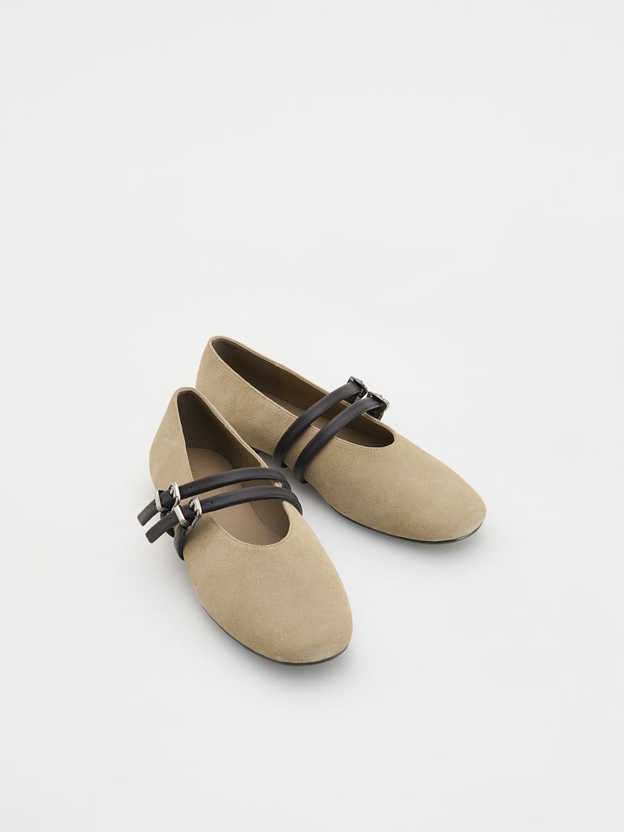 Suede ballerinas with straps - beige - RESERVED - 2