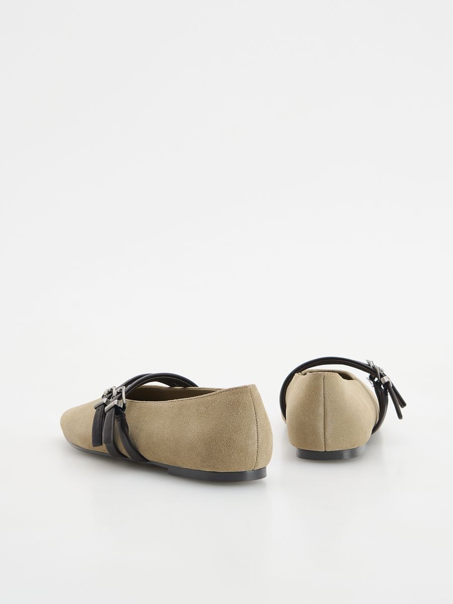 Suede ballerinas with straps - beige - RESERVED - 3