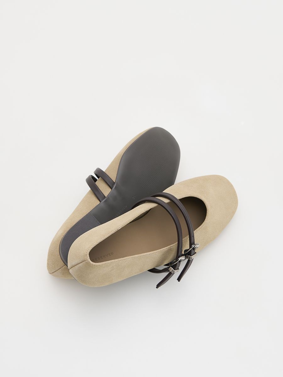 Suede ballerinas with straps - beige - RESERVED - 4