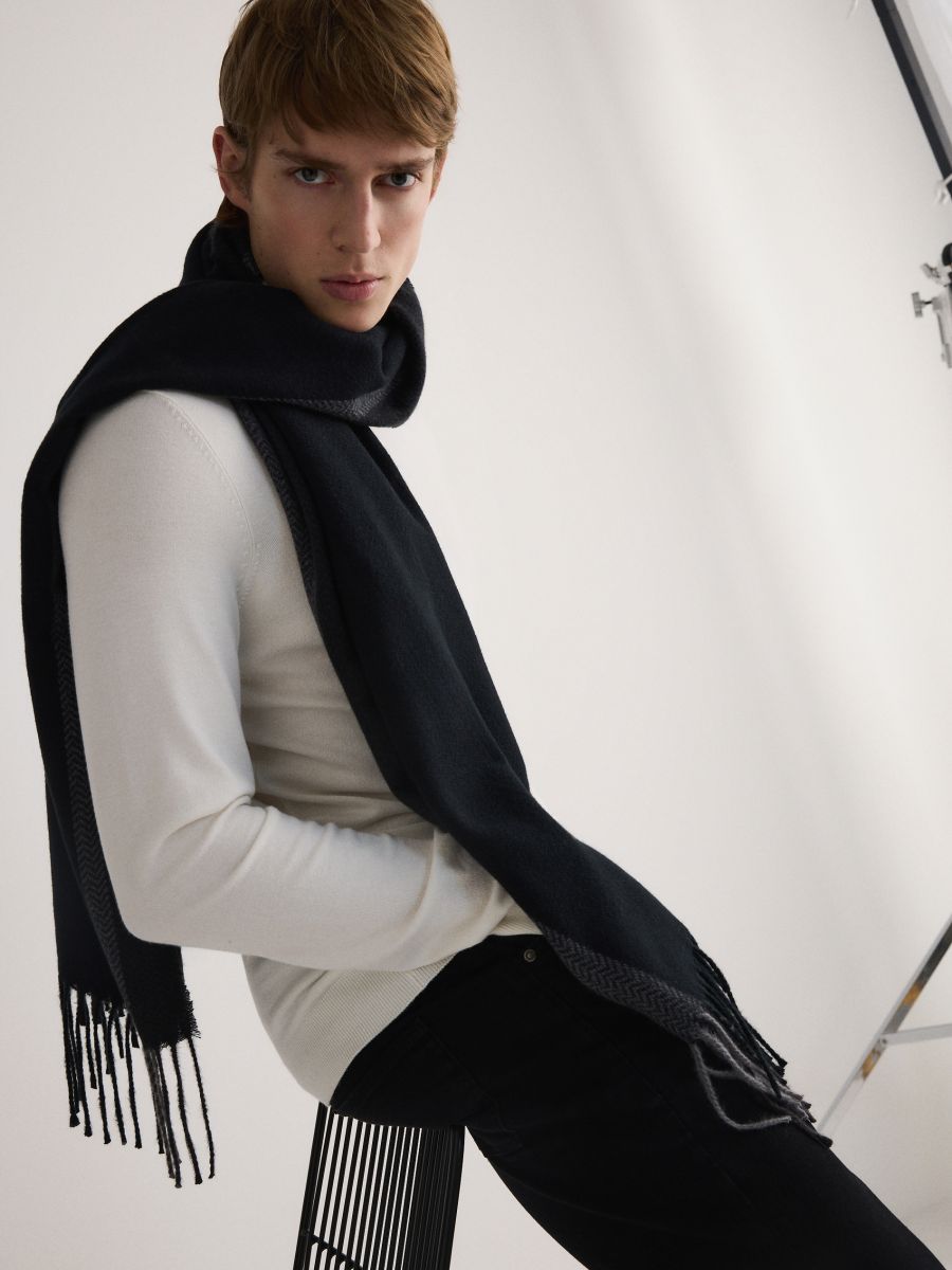 Scarf with fringes - dark grey - RESERVED - 2