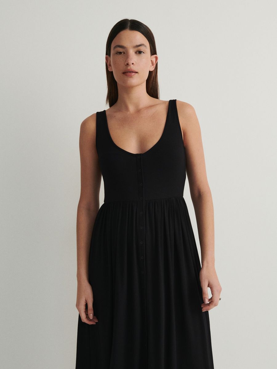 Maxikleid mit Spaghettiträgern - schwarz - RESERVED - 2