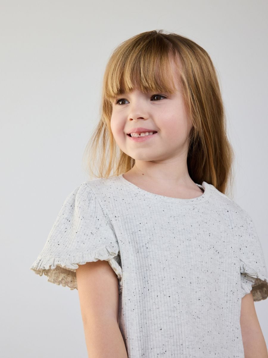 Ribbed blouse with ruffle - cream - RESERVED - 4