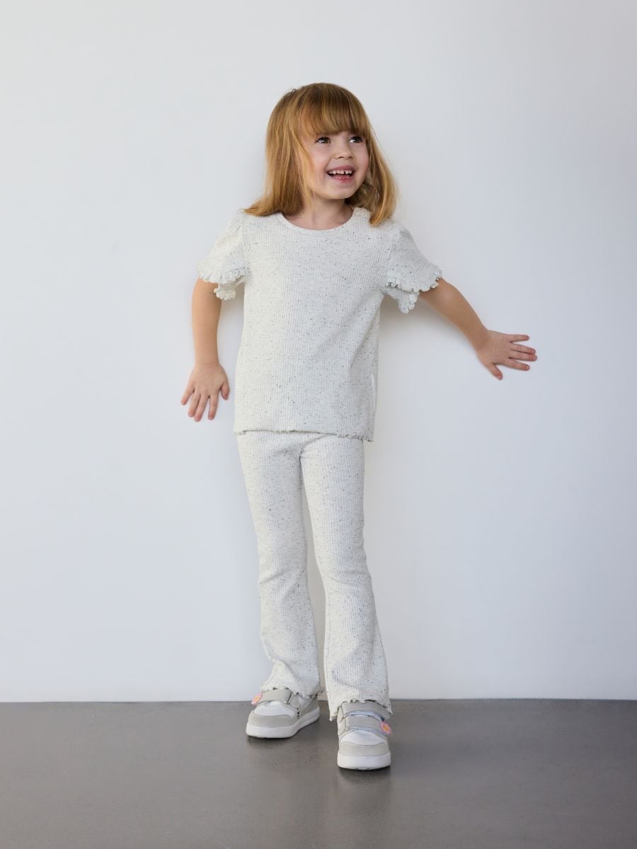 Ribbed blouse with ruffle - cream - RESERVED - 6