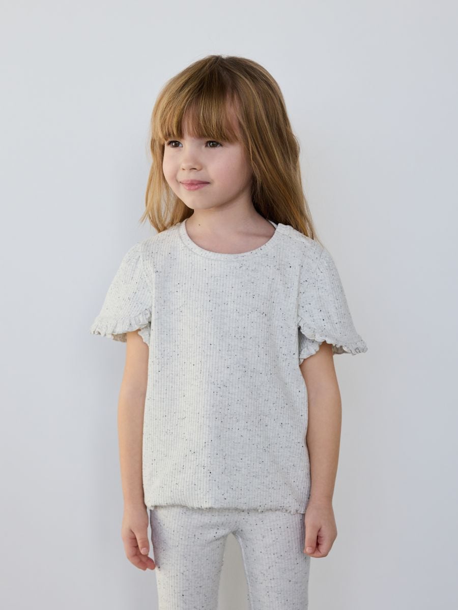 Ribbed blouse with ruffle - cream - RESERVED - 5