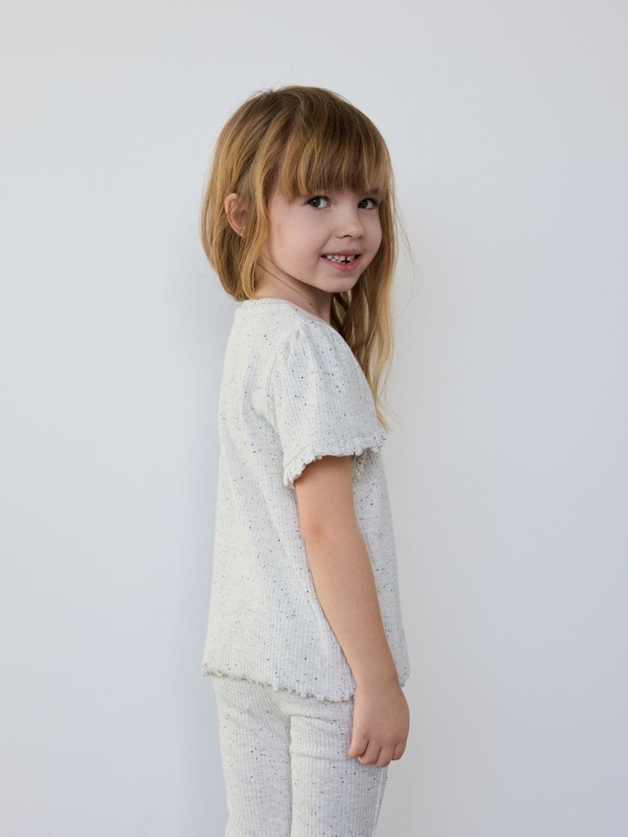 Ribbed blouse with ruffle - cream - RESERVED - 2